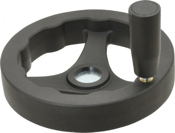J.W. Winco - 125mm, Handwheel with Revolving Handle - 24mm Hub, Plastic, Plain Finish - Exact Tooling