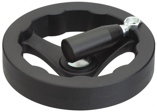 J.W. Winco - 125mm, Handwheel with Retractable Handle - 24mm Hub, Plastic, Plain Finish - Exact Tooling