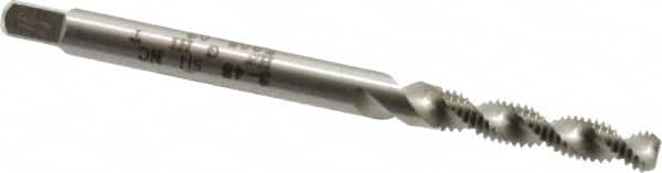 Heli-Coil - #3-48 UNC, 2 Flute, Bottoming Chamfer, Bright Finish, High Speed Steel Spiral Flute STI Tap - Right Hand Flute, 1-15/16" OAL, 0.141" Shank Diam, 5/8" Thread Length, 3B Class of Fit - Exact Tooling