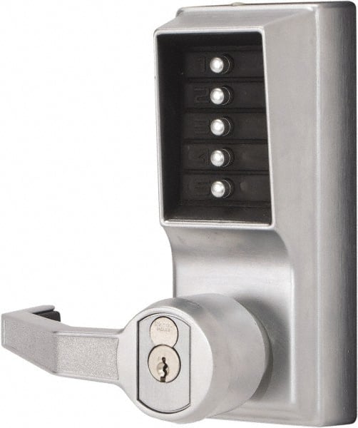 Kaba Access - Combination Entry Lever Lockset with Key Override - 2-3/4" Back Set, No Cylinder, Zamak3, Satin Chrome Finish - Exact Tooling