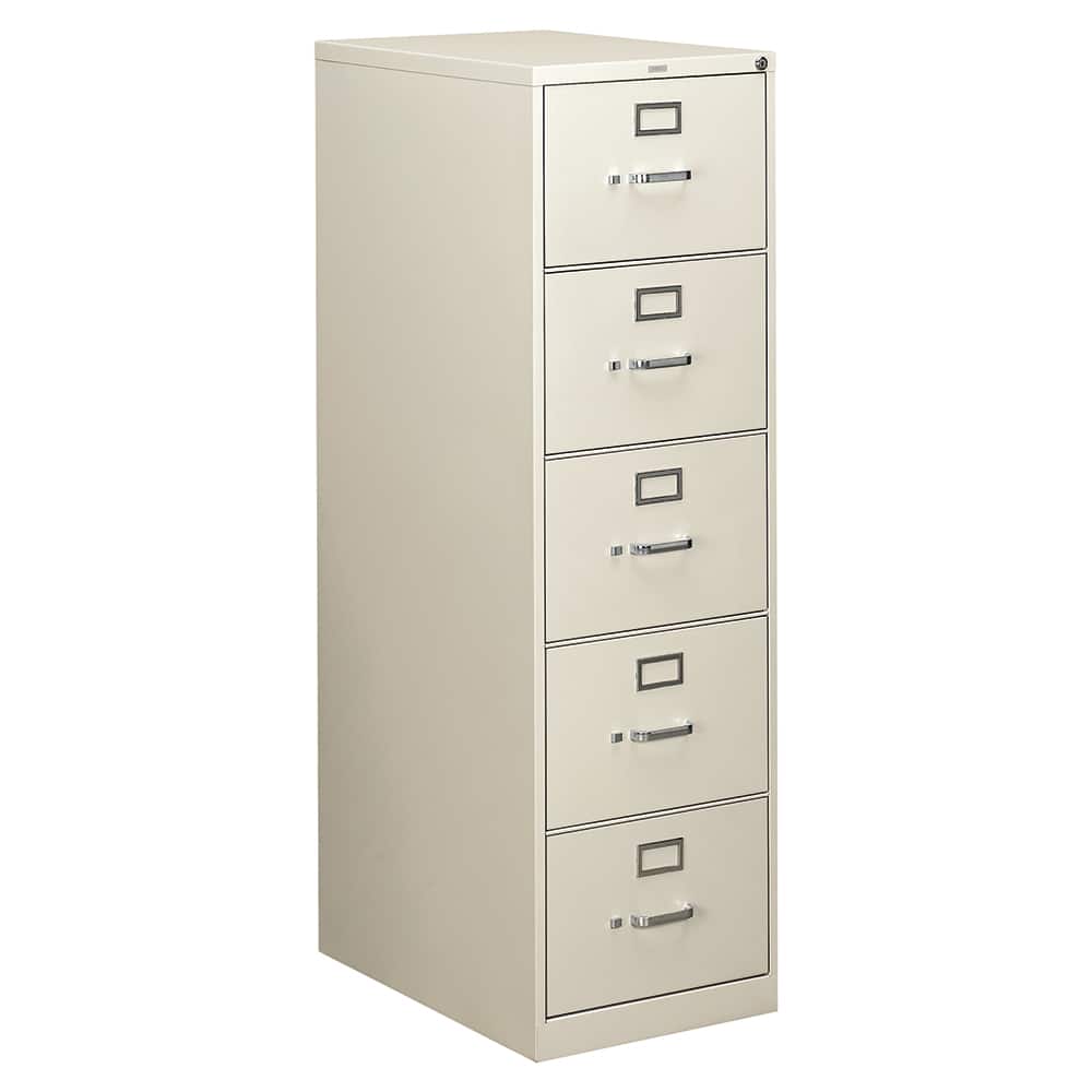 Hon - 5 Drawer Light Gray Steel Vertical File Cabinet - Exact Tooling