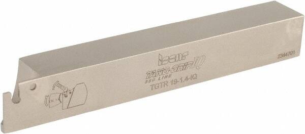 Iscar - External Thread, 0.5906" Max Depth of Cut, 1.4mm Min Groove Width, 140mm OAL, Right Hand Indexable Grooving Cutoff Toolholder - 3/4" Shank Height x 3/4" Shank Width, TAG Insert Style, TGT Toolholder Style, Series Tang-Grip - Exact Tooling