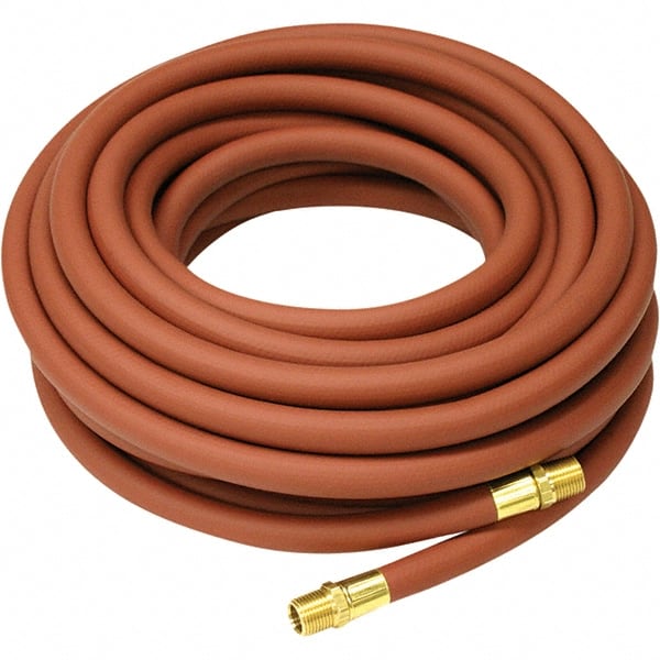 Reelcraft - 1/2" ID x 3/4" OD 50' Long Multipurpose Air Hose - MNPTF x MNPTF Ends, 300 Working psi, 150 to 0°F, 1/2 x 3/8" Fitting, Red - Exact Tooling