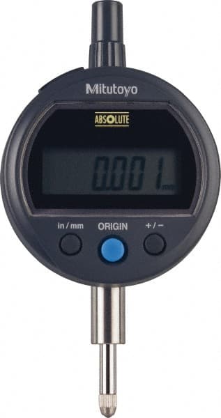 Mitutoyo - 0 to 12.7mm Range, 0.00005" Graduation, Electronic Drop Indicator - Flat Back, Accurate to 0.0001", English & Metric System, LCD Display - Exact Tooling