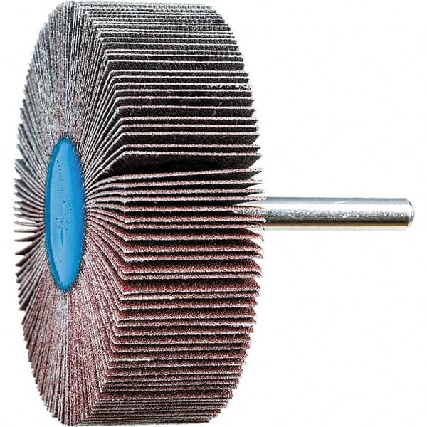 PFERD - 3" Diam x 1" Face Width, Aluminum Oxide Coated Mounted Flap Wheel - 1/4" Shank Mount, 120 Grit, 20,000 Max RPM - Exact Tooling