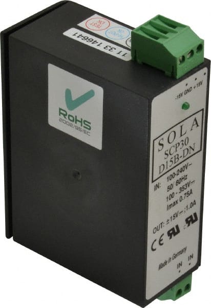 Sola/Hevi-Duty - 30 Watt, 1 Amp, 264 VAC, 375 VDC Input, +15/ to 15 VDC Output, Chassis, DIN Rail Power Supply - Exact Tooling