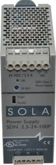 Sola/Hevi-Duty - 60 Watt, 2.50 Amp, 230 VAC Input, 24 VDC Output, DIN Rail Power Supply - 1.97 Inch Wide x 4.55 Inch Deep x 4.88 Inch High, Up to 87.5% Efficiency, 14 to 140°F, Green LED - Exact Tooling