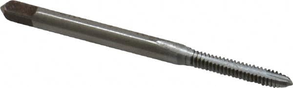 Made in USA - #4-40 UNC, 2 Flute, Chrome Finish, High Speed Steel Spiral Point Tap - Plug Chamfer, Right Hand Thread, 1-7/8" OAL, 9/16" Thread Length - Exact Tooling