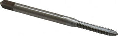 Made in USA - #4-40 UNC, 2 Flute, Chrome Finish, High Speed Steel Spiral Point Tap - Plug Chamfer, Right Hand Thread, 1-7/8" OAL, 9/16" Thread Length - Exact Tooling
