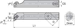 Kennametal - NP.., 5° Lead Angle A-NKLC Internal Left Hand Indexable Profiling Toolholder - 1" Shank Width, 12" Long, Steel, Through Coolant - Exact Tooling