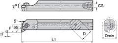 Kennametal - NP.., 5° Lead Angle A-NKLC Internal Left Hand Indexable Profiling Toolholder - 1" Shank Width, 12" Long, Steel, Through Coolant - Exact Tooling