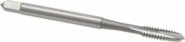 OSG - #6-32 UNC, 2 Flute, Bright Finish, High Speed Steel Spiral Point Tap - Plug Chamfer, Right Hand Thread, 2" OAL, 11/16" Thread Length, 0.141" Shank Diam, Series 105 - Exact Tooling