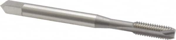 OSG - #10-32 UNF, 2 Flute, Bright Finish, High Speed Steel Spiral Point Tap - Bottoming Chamfer, Right Hand Thread, 2-3/8" OAL, 7/8" Thread Length, 0.194" Shank Diam, 3B Class of Fit, Series 105B - Exact Tooling