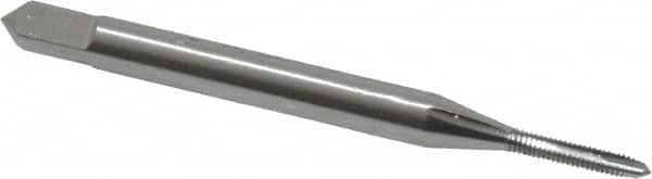 OSG - #0-80 UNF, 2 Flute, Bright Finish, High Speed Steel Spiral Point Tap - Plug Chamfer, Right Hand Thread, 1-5/8" OAL, 5/16" Thread Length, 0.141" Shank Diam, Series 105 - Exact Tooling