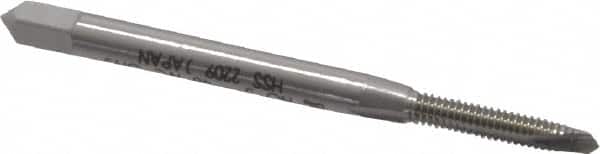 OSG - #3-48 UNC, 2 Flute, Bright Finish, High Speed Steel Spiral Point Tap - Plug Chamfer, Right Hand Thread, 1-13/16" OAL, 1/2" Thread Length, 0.141" Shank Diam, Series 105 - Exact Tooling