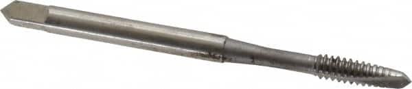 OSG - #6-32 UNC, 2 Flute, Bright Finish, High Speed Steel Spiral Point Tap - Plug Chamfer, Right Hand Thread, 2" OAL, 11/16" Thread Length, 0.141" Shank Diam, Series 105 - Exact Tooling