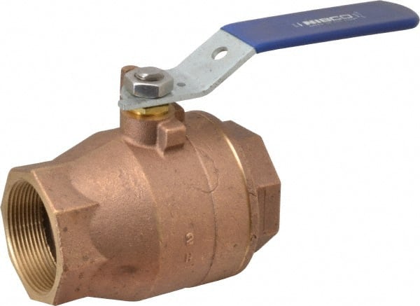 NIBCO - 2" Pipe, Full Port, Bronze Standard Ball Valve - 2 Piece, Inline - One Way Flow, FNPT x FNPT Ends, Lever Handle, 600 WOG, 150 WSP - Exact Tooling