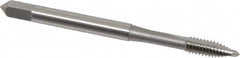 OSG - #8-32 UNC, 2 Flute, Bright Finish, High Speed Steel Spiral Point Tap - Plug Chamfer, Right Hand Thread, 2-1/8" OAL, 3/4" Thread Length, 0.168" Shank Diam, Series 105 - Exact Tooling