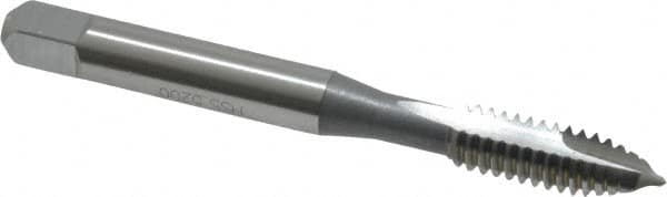 OSG - 1/4-20 UNC, 2 Flute, Bright Finish, High Speed Steel Spiral Point Tap - Plug Chamfer, Right Hand Thread, 2-1/2" OAL, 1" Thread Length, 0.255" Shank Diam, Series 105 - Exact Tooling