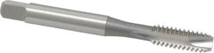 OSG - 1/4-20 UNC, 2 Flute, Bright Finish, High Speed Steel Spiral Point Tap - Bottoming Chamfer, Right Hand Thread, 2-1/2" OAL, 1" Thread Length, 0.255" Shank Diam, 3B Class of Fit, Series 105B - Exact Tooling