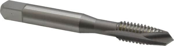 OSG - 5/16-18 UNC, 2 Flute, Bright Finish, High Speed Steel Spiral Point Tap - Plug Chamfer, Right Hand Thread, 2-23/32" OAL, 1-1/8" Thread Length, 0.318" Shank Diam, 2B Class of Fit, Series 105 - Exact Tooling