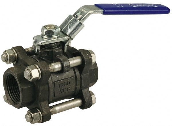 NIBCO - 2" Pipe, Full Port, Carbon Steel Standard Ball Valve - 3 Piece, Inline - One Way Flow, FNPT x FNPT Ends, Locking Lever Handle, 1,000 WOG - Exact Tooling