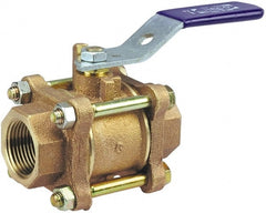 NIBCO - 1/4" Pipe, Full Port, Bronze Standard Ball Valve - 3 Piece, Inline - One Way Flow, FNPT x FNPT Ends, Locking Lever Handle, 600 WOG, 150 WSP - Exact Tooling