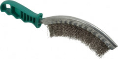 Made in USA - 1" Trim Length Stainless Steel Scratch Stain Steel Brush - 5-1/2" Brush Length, 10" OAL, 1" Trim Length, Plastic Ergonomic Handle - Exact Tooling