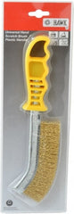 Made in USA - 1" Trim Length Brass Scratch Brass Brush - 5-1/2" Brush Length, 10" OAL, 1" Trim Length, Plastic Ergonomic Handle - Exact Tooling