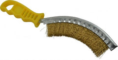 Made in USA - 1" Trim Length Brass Scratch Brass Brush - 5-1/2" Brush Length, 10" OAL, 1" Trim Length, Plastic Ergonomic Handle - Exact Tooling