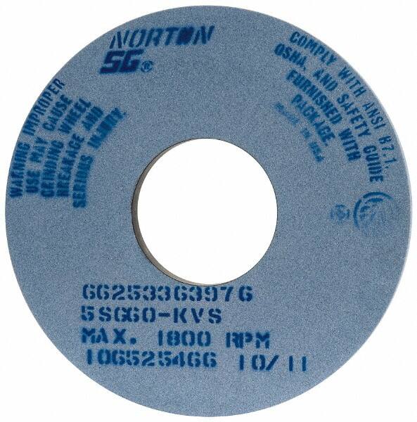 Norton - 14" Diam x 5" Hole x 1" Thick, K Hardness, 60 Grit Surface Grinding Wheel - Ceramic, Type 1, Medium Grade, 1,800 Max RPM, Vitrified Bond, No Recess - Exact Tooling