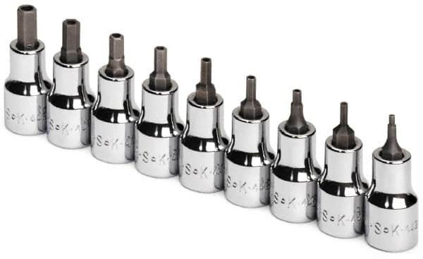 SK - 9 Piece 3/8" Drive Inch Hex Bit Socket Set - 5/64 to 1/4" Hex - Exact Tooling