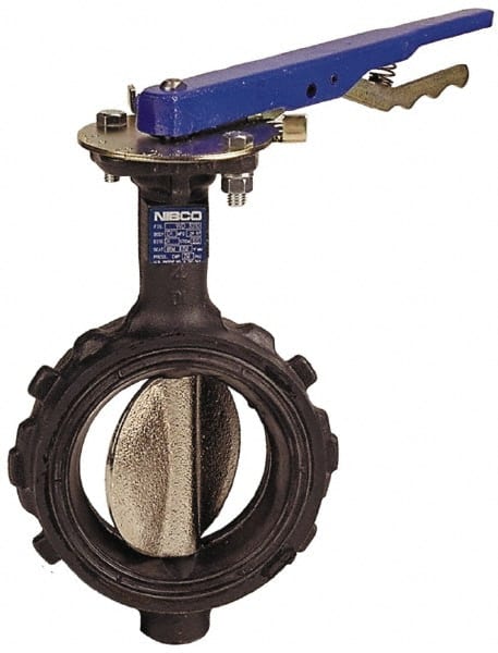 NIBCO - 2-1/2" Pipe, Wafer Butterfly Valve - Lever Handle, Ductile Iron Body, Buna-N Seat, 250 WOG, Ductile Iron Disc, Stainless Steel Stem - Exact Tooling