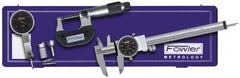 Fowler - 9 Piece, 0" to 0.03" Measuring Range, 0-100 Dial Reading, Black Dial Test Indicator Kit - 0.0005" Dial Graduation - Exact Tooling