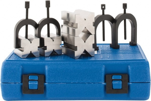Fowler - 1 to 1-1/2" Capacity, 90° Angle, 4-Way V-Block - 1-1/2 and 2" Long x 1-1/4 and 1-1/2" Wide x 1-1/4 and 1-1/2" High, Sold as 2 Block Set - Exact Tooling