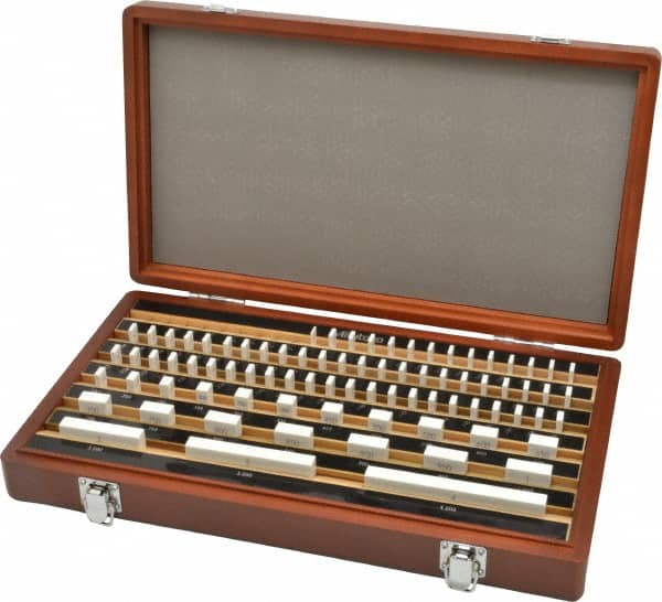 Mitutoyo - 81 Piece, 0.05 to 4", Grade 0, Ceramic Gage Block Set - Rectangular, 10µ (3"), 12µ (4"), 5µ (0.05-0.4"), 6µ (0.45-1"), 8µ (2") Tolerance - Exact Tooling