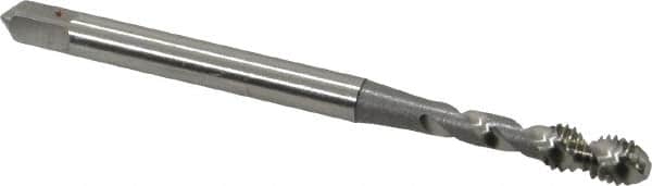 OSG - #4-40 UNC, 2 Flute, 50° Helix, Bottoming Chamfer, Bright Finish, High Speed Steel Spiral Flute STI Tap - Right Hand Flute, 1-7/8" OAL, 0.141" Shank Diam, 9/16" Thread Length - Exact Tooling