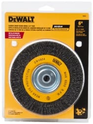 DeWALT - 6" OD, 3/8" Arbor Hole, Crimped Steel Wheel Brush - 3/4" Face Width, 0.014" Filament Diam, 6,000 RPM - Exact Tooling