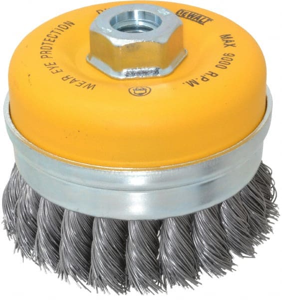 DeWALT - 4" Diam, 5/8-11 Threaded Arbor, Steel Fill Cup Brush - 0.023 Wire Diam, 9,000 Max RPM - Exact Tooling