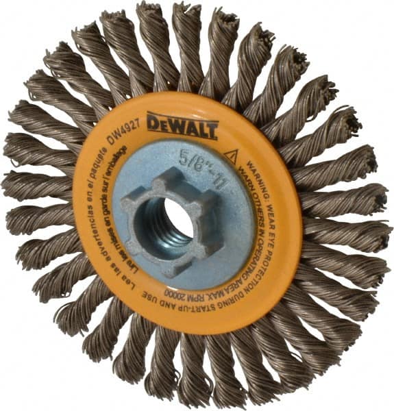 DeWALT - 4" OD, 5/8-11 Arbor Hole, Knotted Stainless Steel Wheel Brush - 0.02" Filament Diam, 20,000 RPM - Exact Tooling
