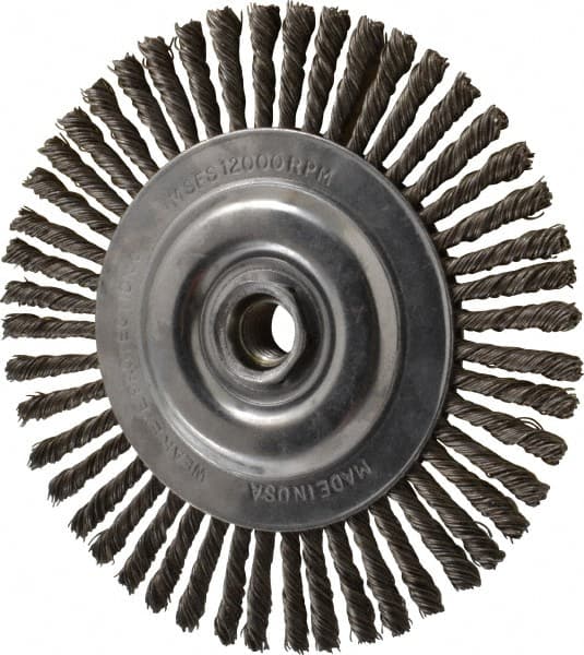 DeWALT - 6" OD, 5/8-11 Arbor Hole, Knotted Steel Wheel Brush - 0.02" Filament Diam, 12,500 RPM - Exact Tooling