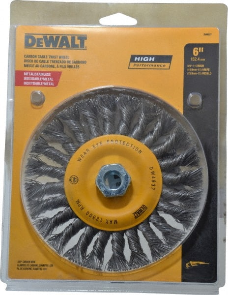 DeWALT - 6" OD, 5/8" Arbor Hole, Knotted Steel Wheel Brush - 0.025" Filament Diam, 12,500 RPM - Exact Tooling