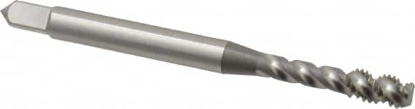 OSG - #6-32 UNC, 3 Flute, 50° Helix, Bottoming Chamfer, Bright Finish, High Speed Steel Spiral Flute STI Tap - Right Hand Flute, 2" OAL, 0.194" Shank Diam, 11/16" Thread Length - Exact Tooling