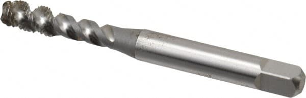 OSG - #10-32 UNF, 3 Flute, 50° Helix, Bottoming Chamfer, Bright Finish, High Speed Steel Spiral Flute STI Tap - Right Hand Flute, 2-3/8" OAL, 0.255" Shank Diam, 7/8" Thread Length - Exact Tooling