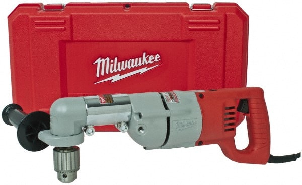 Milwaukee Tool - 1/2" Keyed Chuck, 600 RPM, D-Handle Electric Drill - 7 Amps, 120 Volts, Reversible, Includes 3/16" Socket Wrench, 9/16" Open End Wrench, RAD Assembly, Side Handle - Exact Tooling