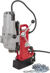 Milwaukee Tool - 1-1/4" Chuck, 11" Travel, Portable Electromagnetic Drill Press - 375 & 750 RPM, 12.5 Amps, 120 Volts, 9' Cord Length - Exact Tooling