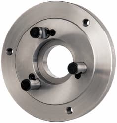 Buck Chuck Company - Adapter Back Plate for 6" Diam Self Centering Lathe Chucks - D1-4 Mount, 1.8" Through Hole Diam, 4.906mm ID, 6-1/2" OD, 0.714" Flange Height, Steel - Exact Tooling