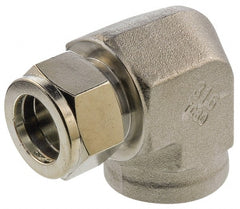 Parker - 1/4" OD, Stainless Steel Female Elbow - -425 to 1,200°F, 11/16" Hex, Comp x FNPT Ends - Exact Tooling