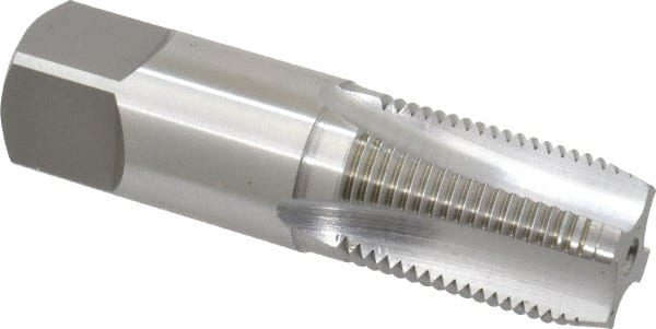 OSG - 3/8-18 NPS Thread, 4 Flute Standard Pipe Tap - 2-9/16" OAL, 1-1/16" Thread Length, 0.7" Shank Diam, Bright Finish, High Speed Steel - Exact Tooling