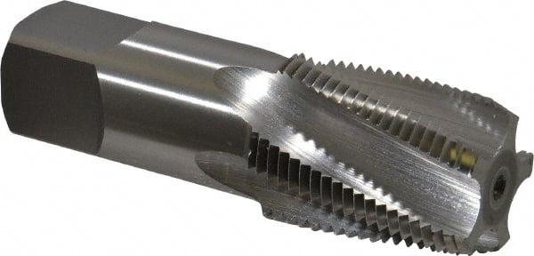 OSG - 3/4-14 NPT, 15° Helix, 5 Flutes, Bottoming Chamfer, Bright Finish, High Speed Steel, Spiral Flute Pipe Tap - Right Hand Flute, 29/32" Shank Diam, 1-3/8" Thread Length, 0.4531" Projection, 0.679" Square Size, - Exact Tooling